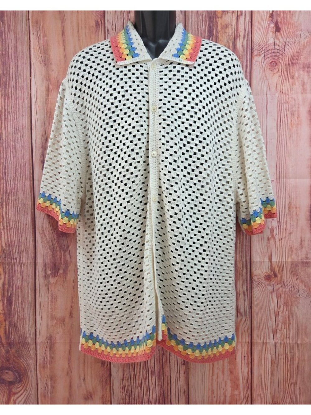 Abercrombie & Fitch Trevor Project Crochet Rainbow Shirt XXL